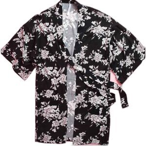 Spiritual Gangster Black and White Floral kimono style duster With Belt OSFM